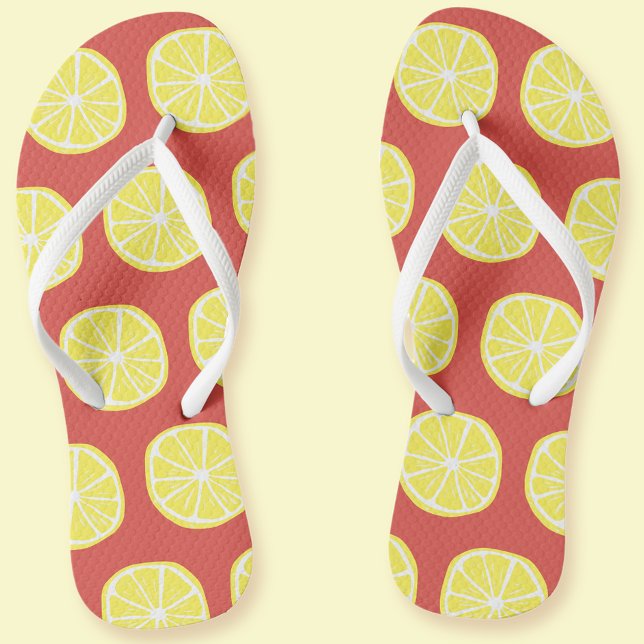 Lemon Citrus Pattern Colourful Yellow Summer Fun  Jandals (Lemon Citrus Pattern Colorful Yellow Summer Fun Flip Flops)