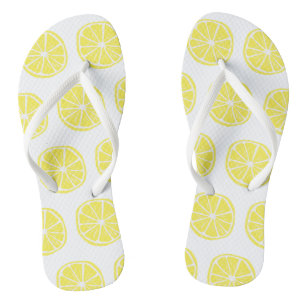 Lemon Citrus Pattern Colourful Yellow White Summer Jandals