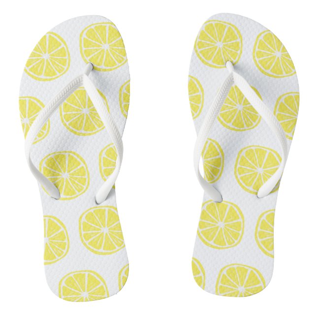 Lemon Citrus Pattern Colourful Yellow White Summer Jandals (Footbed)