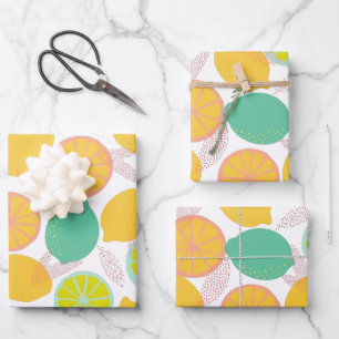 Lemon Citrus Pattern in Teal and Yellow  Wrapping Paper Sheet