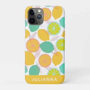 Lemon Citrus Pattern in Teal Yellow Personalised Case-Mate iPhone Case