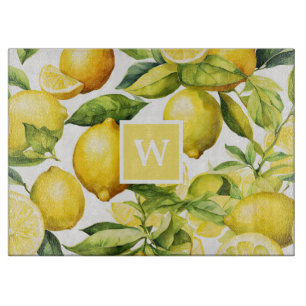 Lemon Citrus Pattern Monogram Cutting Board