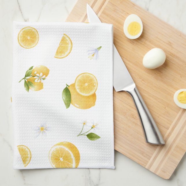 Lemon Citrus Pattern Tea Towel (Quarter Fold)