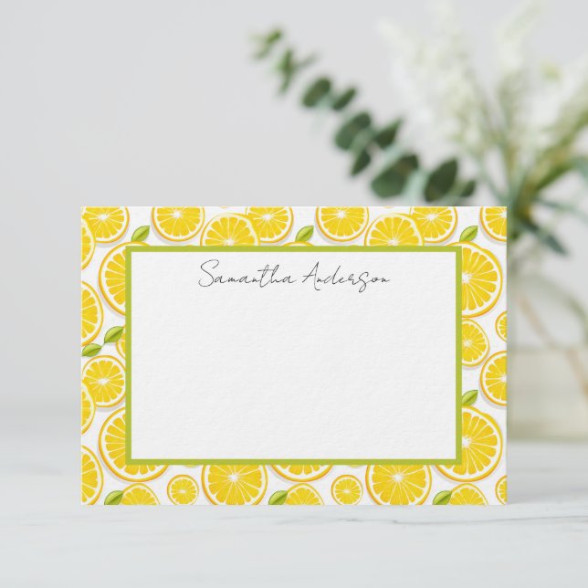 Lemon Citrus Personalised Flat Note Card (Standing Front)