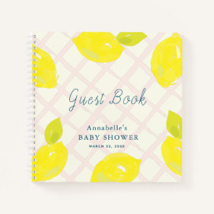Lemon Citrus Pink Check Baby Shower Guest Book