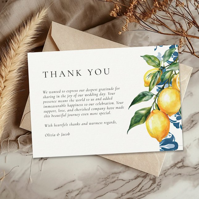 Lemon Citrus Positano Italian Wedding Thank You Card (Creator Uploaded)