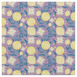 Lemon Citrus Purple Floral Fabric