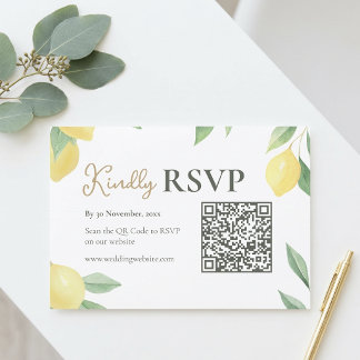 Lemon Citrus QR Code Wedding RSVP Card