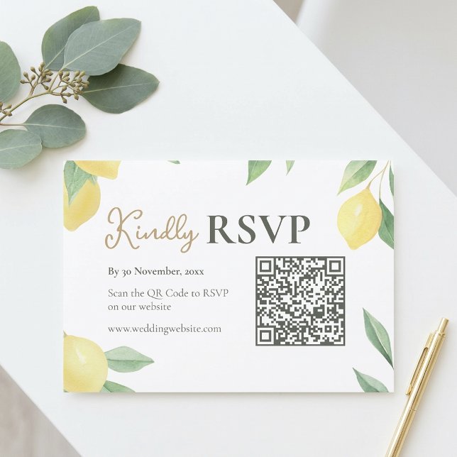 Lemon Citrus QR Code Wedding RSVP Card (Lemon Citrus QR Code Wedding RSVP Card)