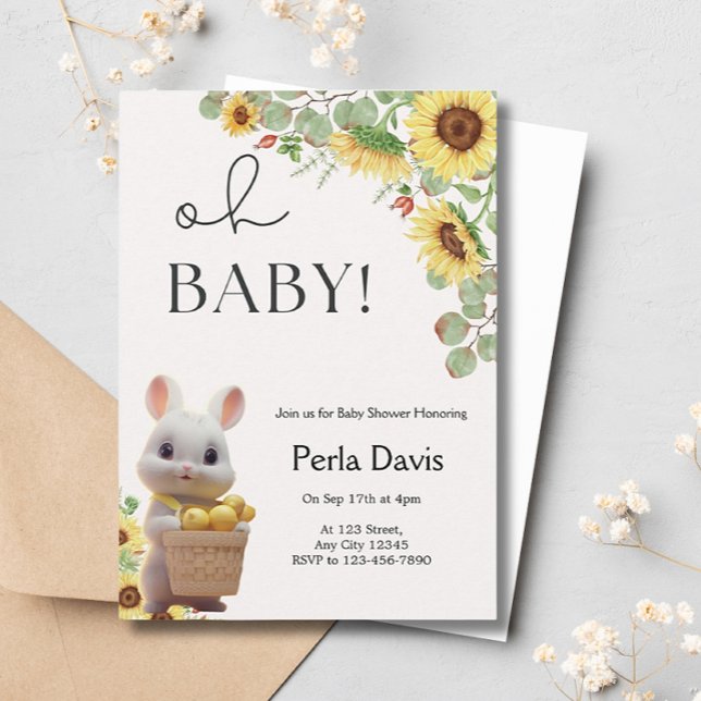 Lemon Citrus Rabbit Sunflowers Summer Baby Shower  Invitation (Creator Uploaded)