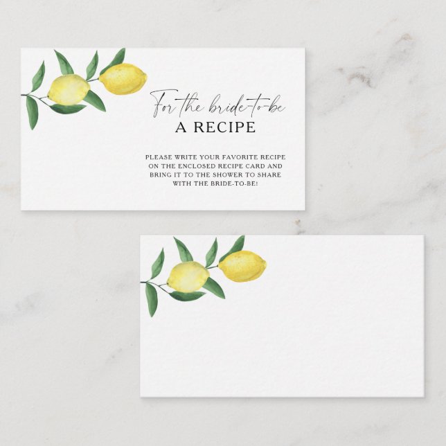 Lemon Citrus - Recipe for the bride to be  Enclosure Card (Front/Back)