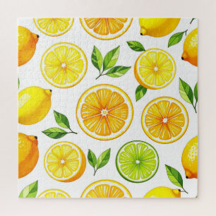 Lemon Citrus Slice Pattern Jigsaw Puzzle