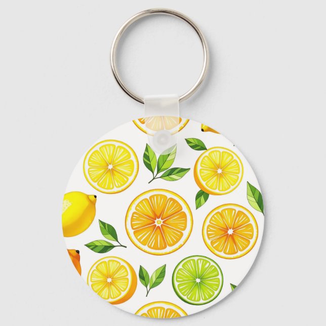 Lemon Citrus Slice Pattern Key Ring (Front)