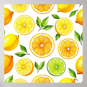 Lemon Citrus Slice Pattern Poster