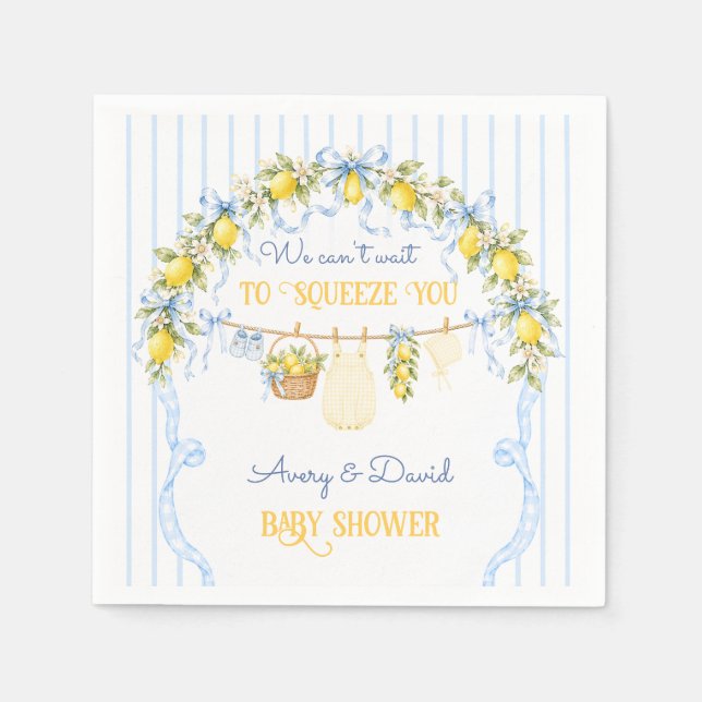 Lemon Citrus Squeeze Baby Shower Boy Clothes Bow Napkin (Front)