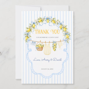 Lemon Citrus Squeeze Baby Shower Boy Clothes Bow Thank You Card