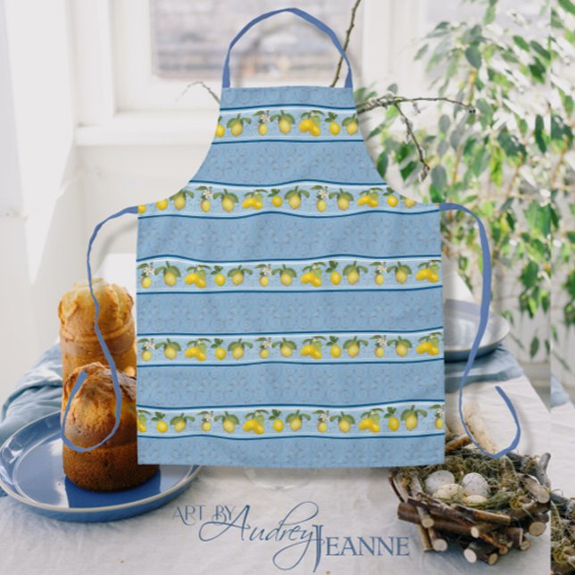 Lemon Citrus Stripe Farmhouse Blue French Country Apron (Creator Uploaded)