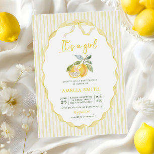 Lemon Citrus Stripes Baby Shower Invitation