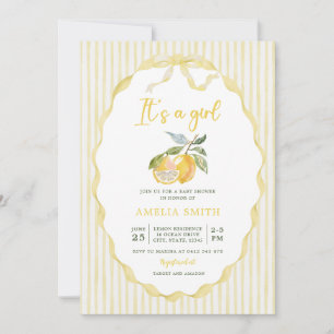Lemon Citrus Stripes Baby Shower Invitation