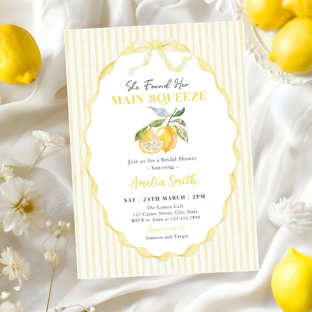 Lemon Citrus Stripes Bridal Shower Invitation (Creator Uploaded)