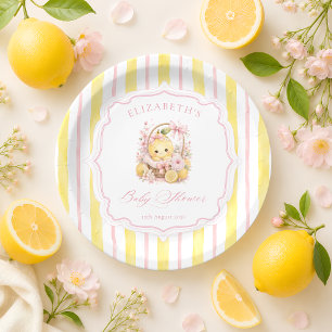 Lemon Citrus Stripes Girl Baby Shower Paper Plate