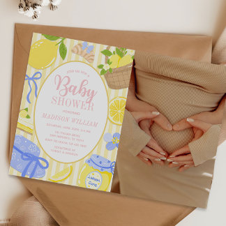 Lemon Citrus Summer Baby Girl Shower Photo Invitation