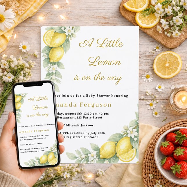 Lemon citrus summer garden Baby Shower Invitation (Creator Uploaded)