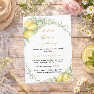 Lemon citrus summer gingham bow Baby Shower Invita Invitation