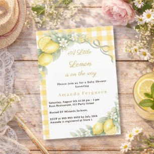 Lemon citrus summer gingham bow Baby Shower Invitation
