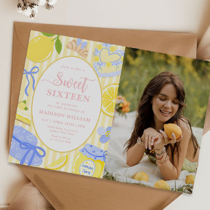 Lemon Citrus Summer Lemonade 16th Birthday Photo Invitation