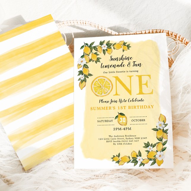 Lemon Citrus Summer Lemonade 1st Birthday Party Invitation (Creator Uploaded)