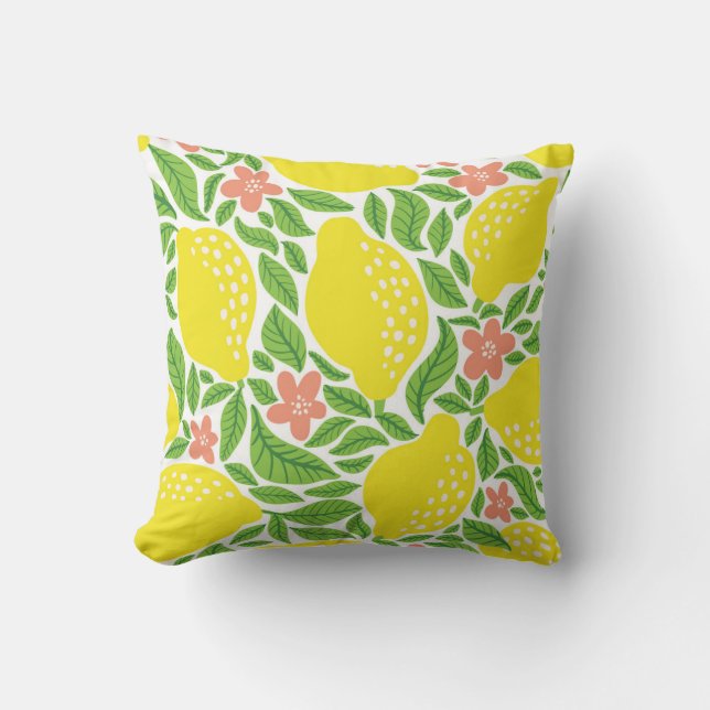 Lemon Citrus Summer Vintage Pattern Cushion (Front)