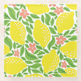 Lemon Citrus Summer Vintage Pattern Glass Coaster