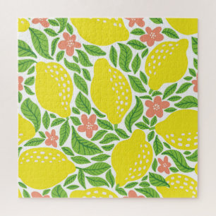Lemon Citrus Summer Vintage Pattern Jigsaw Puzzle