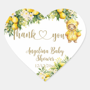 Lemon Citrus Summer welcome Baby Shower Heart Sticker