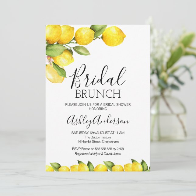 Lemon Citrus Themed Bridal Shower Invitation (Standing Front)