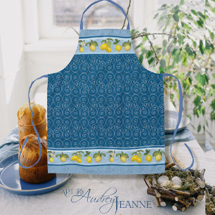 Lemon Citrus Trellis French Country Farmhouse Navy Apron