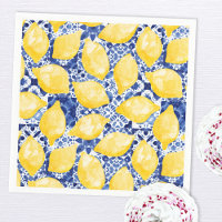 Lemon Citrus Watercolor Blue Mediterranean Tile