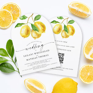 Lemon Citrus Watercolor QR Code Wedding Invitation