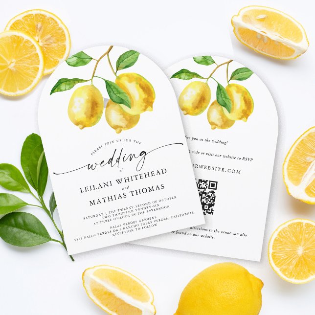 Lemon Citrus Watercolor QR Code Wedding Invitation (Our Lemon Citrus Watercolor RSVP QR Code Wedding Invitation is the perfect way to simplify)