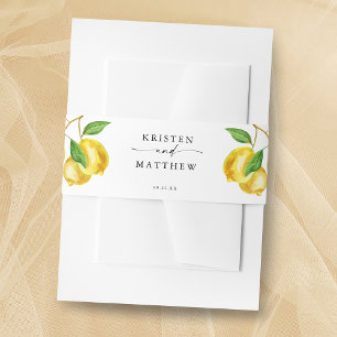 Lemon Citrus Watercolor Wedding Invitation Belly Band