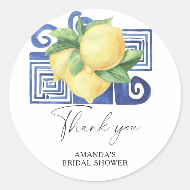 Lemon Citrus - Wedding Thank You Classic Round Sticker (Front)