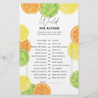 Lemon Citrus - Would she rather bridal shower game