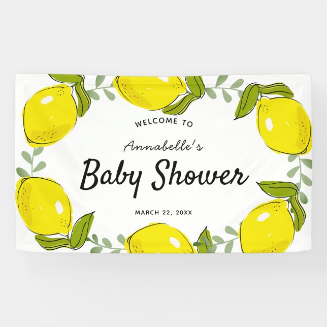 Lemon Citrus Wreath White Baby Shower Banner (Horizontal)