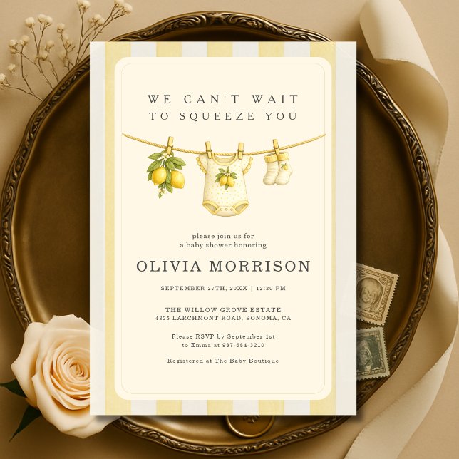 Lemon Clothesline Baby Shower Invitation (Creator Uploaded)