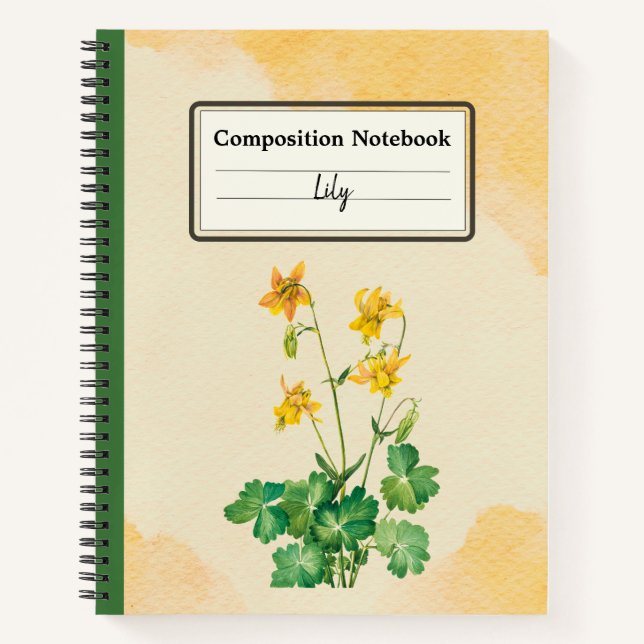 Lemon Columbine Flower Personalised Composition Notebook (Front)