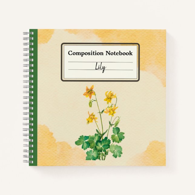Lemon Columbine Flower Personalised Composition Notebook (Front)