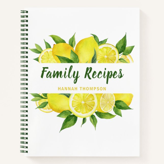 Lemon Cookbook Organising Favourite Family Recipes Notebook (Front)