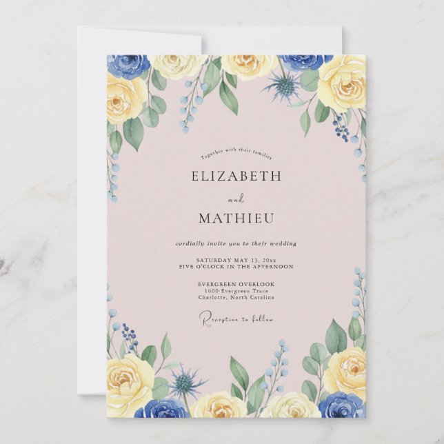 Lemon Cornflower Painted Wedding Invitation (Front)