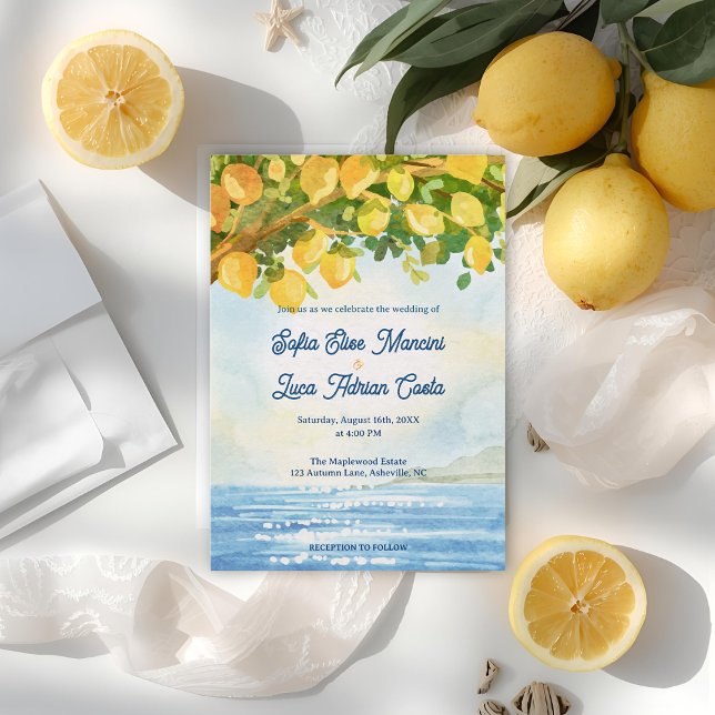 Lemon Costal Mediterranean Wedding Invitation  (Lemon Costal Mediterranean Wedding Invitation)